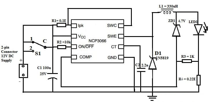 Automatic Light with NCP3066 IC for Scooter Storage Compartment